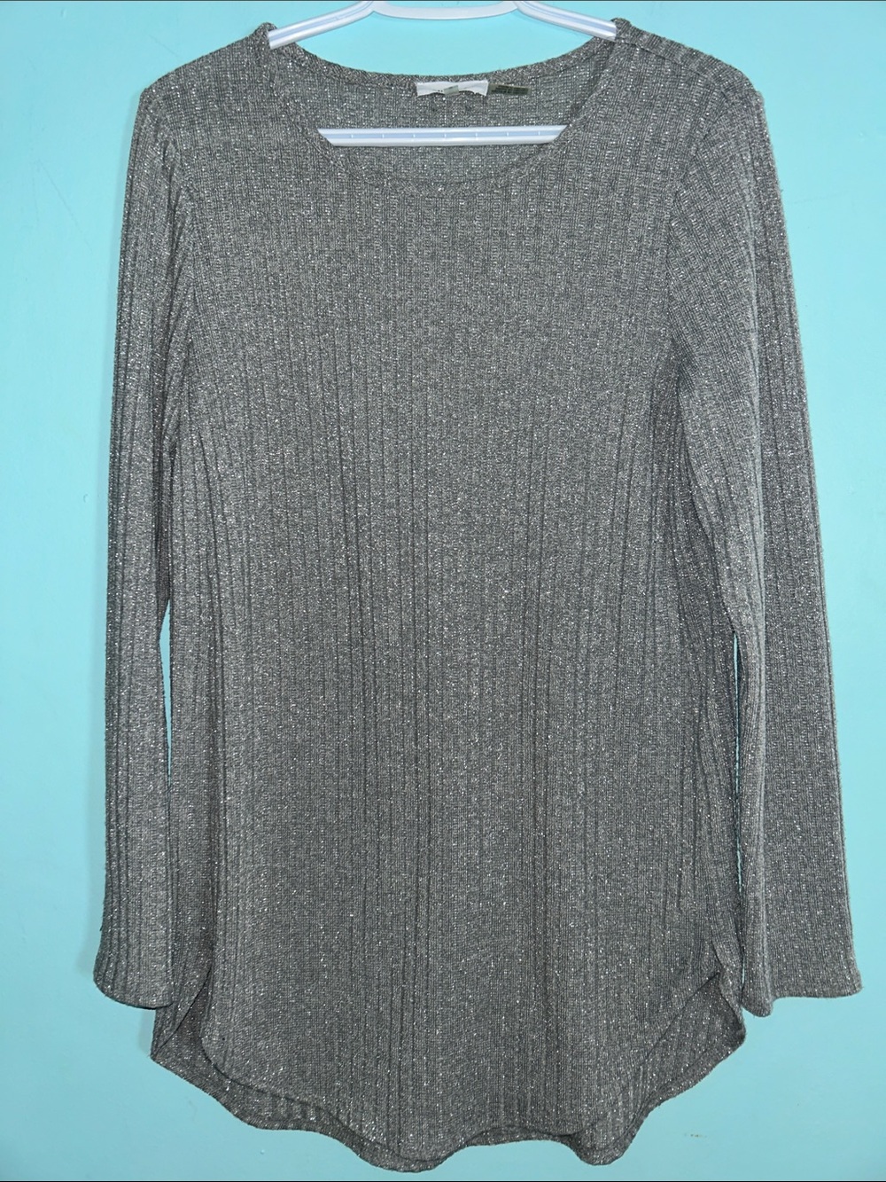 Metallic Gray Ribbed Long-Sleeve Women's Top Calvin Klein